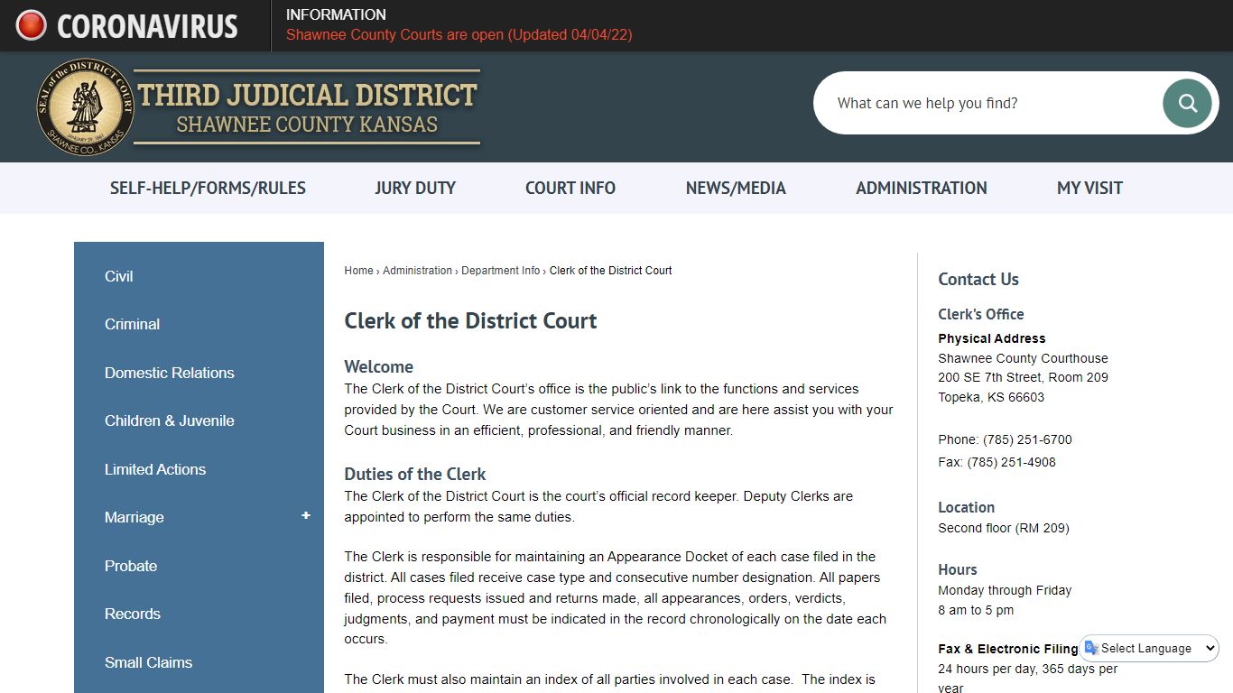 Clerk of the District Court | Third Judicial District, KS ...